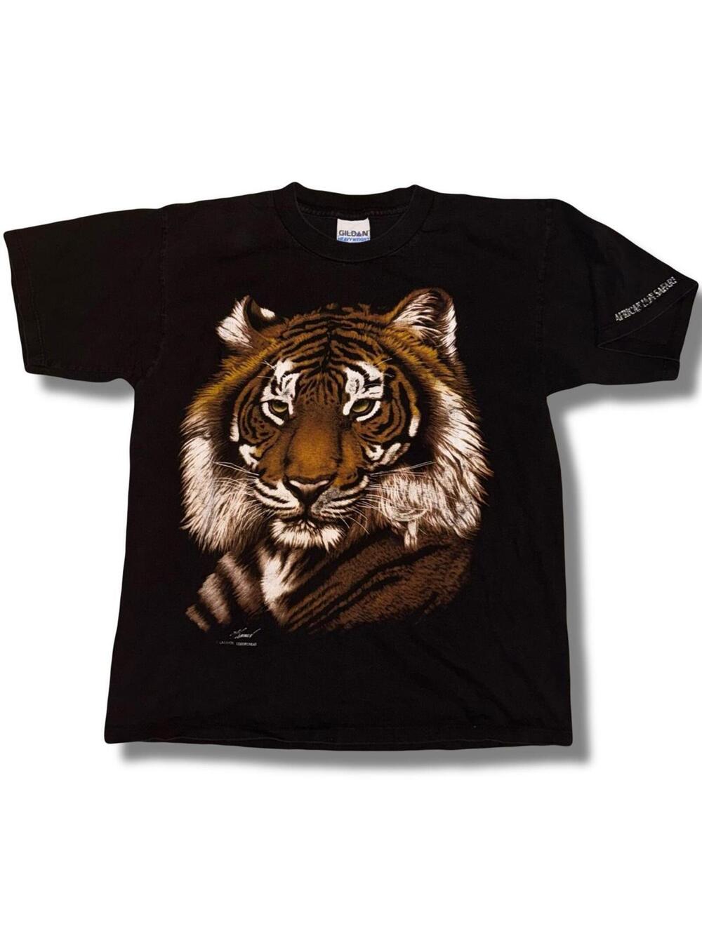 Vintage 90s / y2k African tiger safari shirt - size M - nature wildlife animal